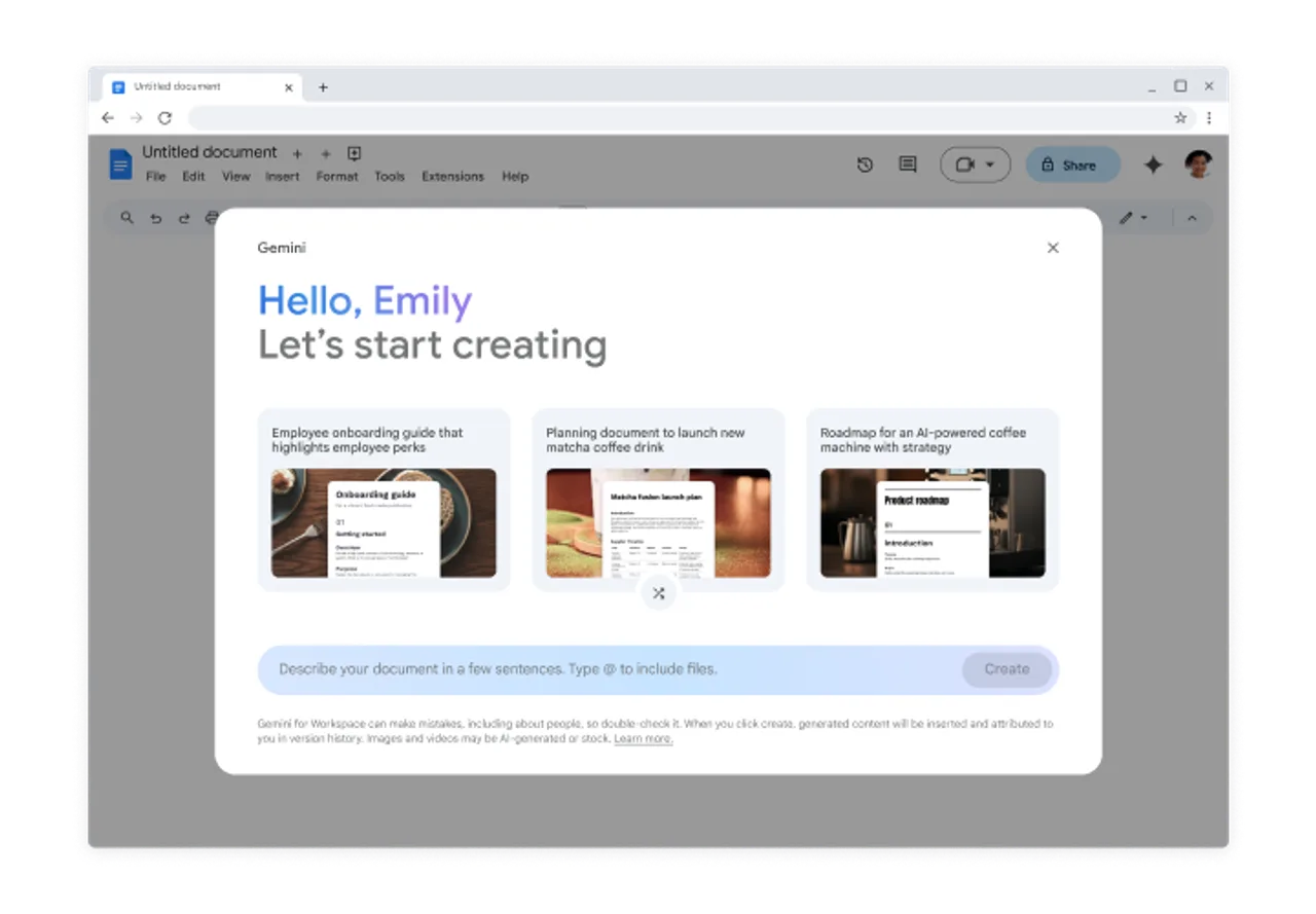 Gemini workspace integration: Gemini summarizing a Google Doc or pulling data directly from Google Drive.